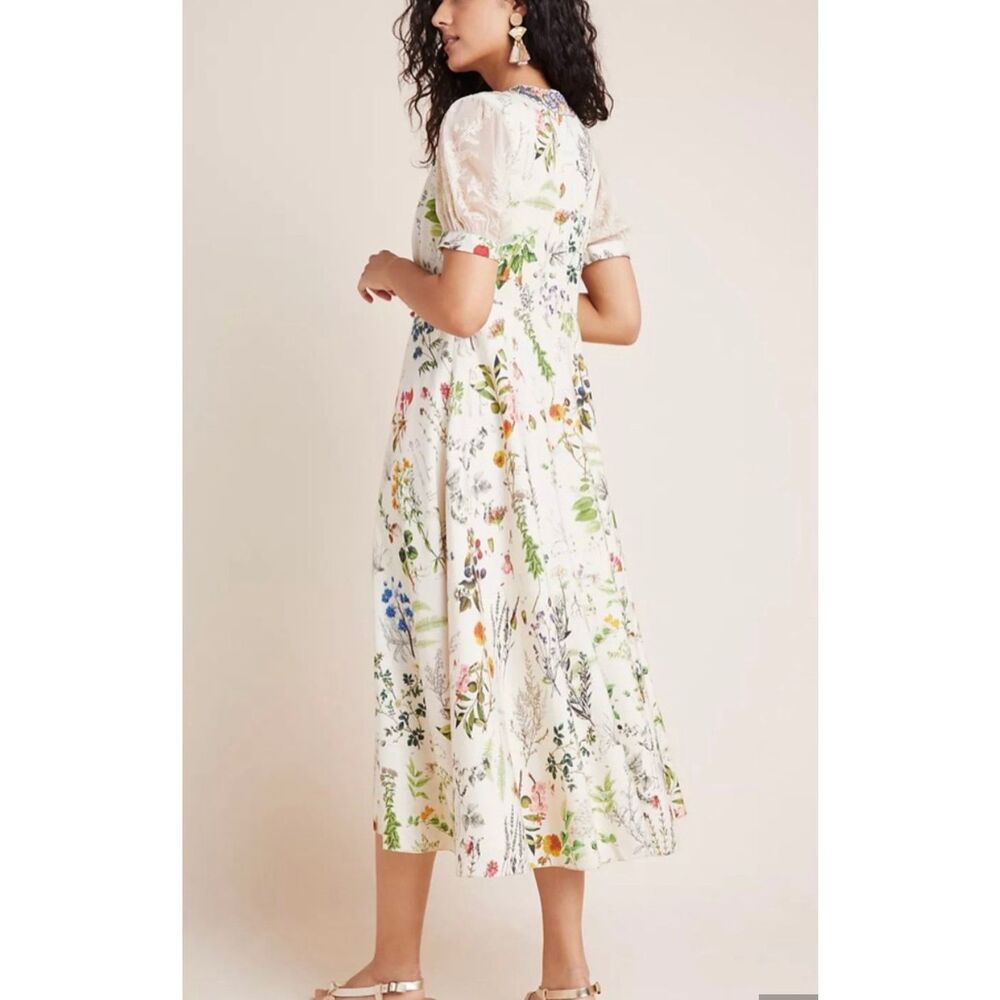 Anthropologie Gesha Designs Donna floral puff sleeve lace midi dress small - Picture 2 of 11